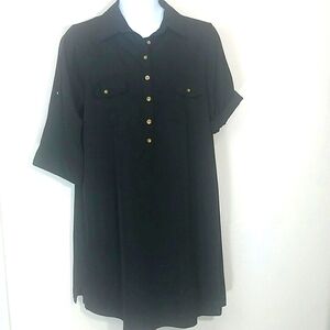 Top blouse tunic shirt black roll up short sleeve